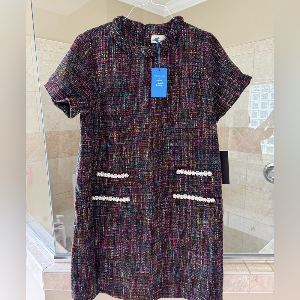 Tuckernuck Multicolor Tweed Mini Dress with Pearl Pocket Trim